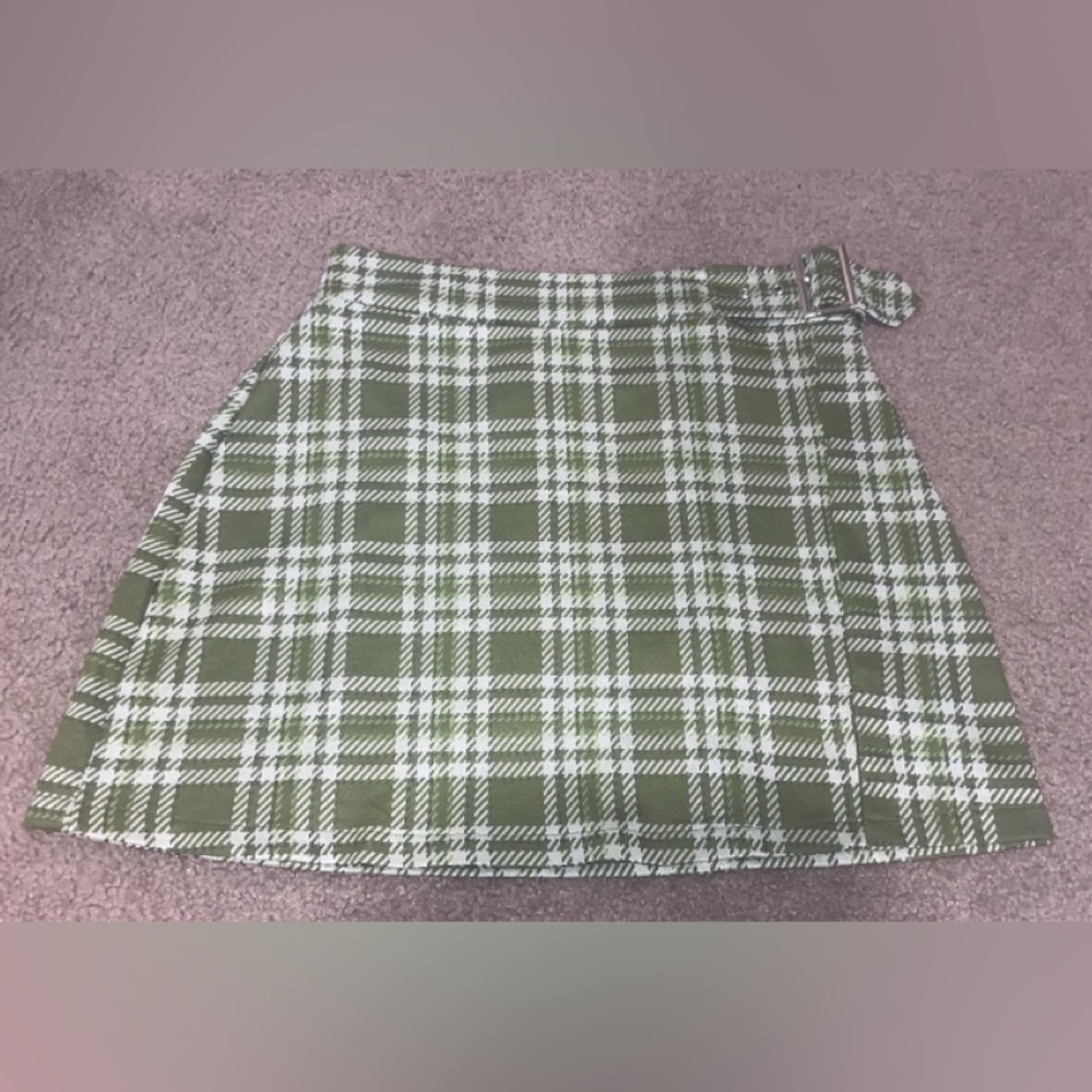 jolie & joy, green plaid skirt with buckle